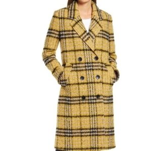 Sam Edelman Yellow Jumbo Plaid Wool Longline Coat
